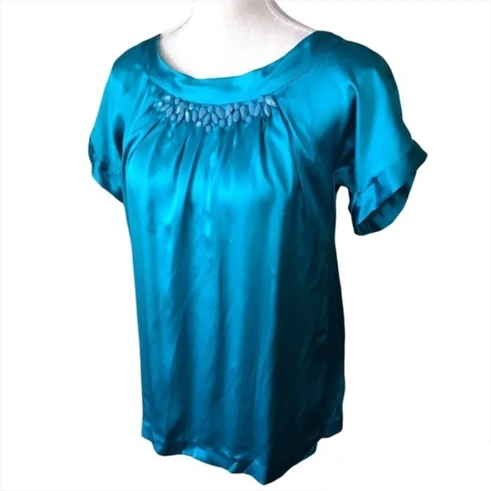 Rebecca Taylor Silk Embellished Turquoise blouse Size 2